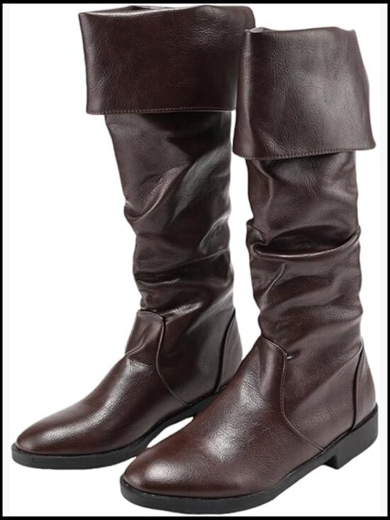 Medieval Renaissance Slouch Boots Pirate Cosplay Knee High Lace Up Vintage main image 6